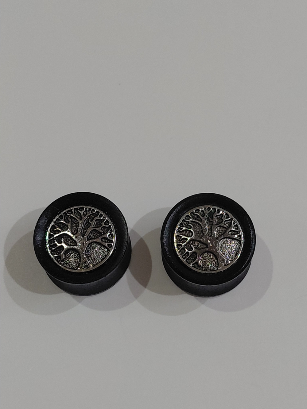 Black Tree of Life Ear Plugs Black Wood 19mm